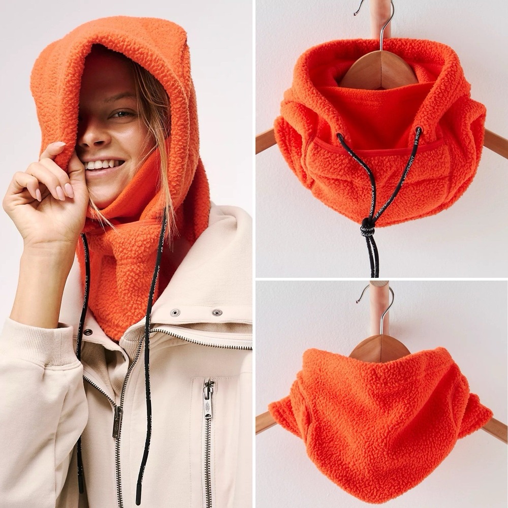Free People FP Movement "Hit The Slopes Balaclava" Blaze Orange Hat